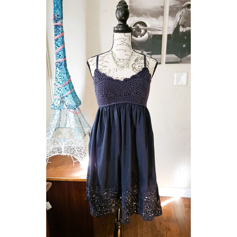 INC Crocheted Mini Dress with Lace Eyelet Hem | Size 8 | Coastal Cowgirl | Bohem